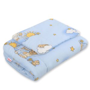 Komplet pościeli dla niemowląt z wypełnieniem 2-cz 75x100cm NEWBORN - misie w chmurkach niebieskie