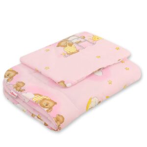 Komplet pościeli dla niemowląt z wypełnieniem 2-cz 75x100cm NEWBORN - Misie w chmurkach różowe