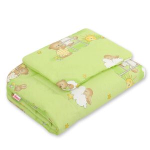 Komplet pościeli dla niemowląt z wypełnieniem 2-cz 75x100cm NEWBORN - Misie w chmurkach zielone