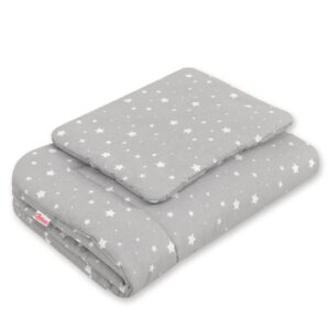 Komplet pościeli dla niemowląt z wypełnieniem 2-cz 75x100cm NEWBORN - mini gwiazdki białe na szarym