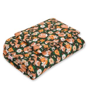 Komplet pościeli dla niemowląt z wypełnieniem 2-cz 75x100cm NEWBORN - lisia rodzinka na zieleni