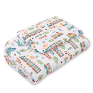 Komplet pościeli dla niemowląt z wypełnieniem 2-cz 75x100cm NEWBORN - pociąg turkusowy
