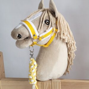 Zestaw do Hobby Horse: kantar A3 z białym futerkiem + uwiąz ze sznurka - biało-żółty