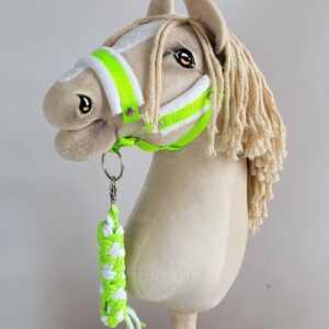 Zestaw do Hobby Horse: kantar A3 z białym futerkiem + uwiąz ze sznurka - neon-green/ biały