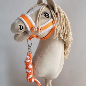 Zestaw do Hobby Horse: kantar A3 z białym futerkiem + uwiąz ze sznurka - neon-orange/ biały