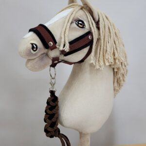 Zestaw do Hobby Horse: kantar A3 z czarnym futerkiem + uwiąz ze sznurka – czarno-brązowy